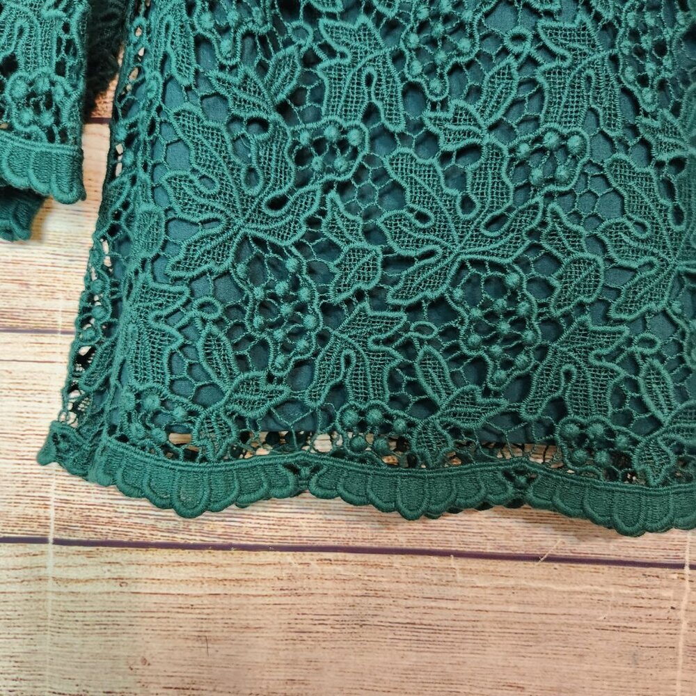 Talbots Cotton Lace Blouse Green 14P Lined NWT Hidden Side Zipper Blouse Top - Picture 15 of 16
